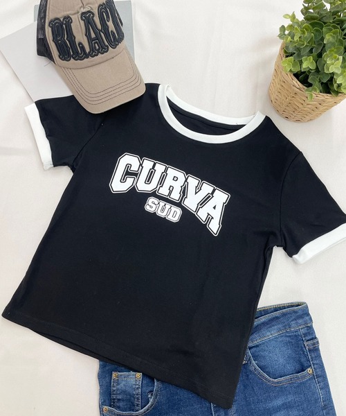 SPIGA（スピーガ）の「CURVAﾛｺﾞﾌﾟﾘﾝﾄTｼｬﾂ（Tシャツ/カットソー・レディース・ホワイト/ブラック/カーキ/ピンク・FREE）」の2枚目の写真