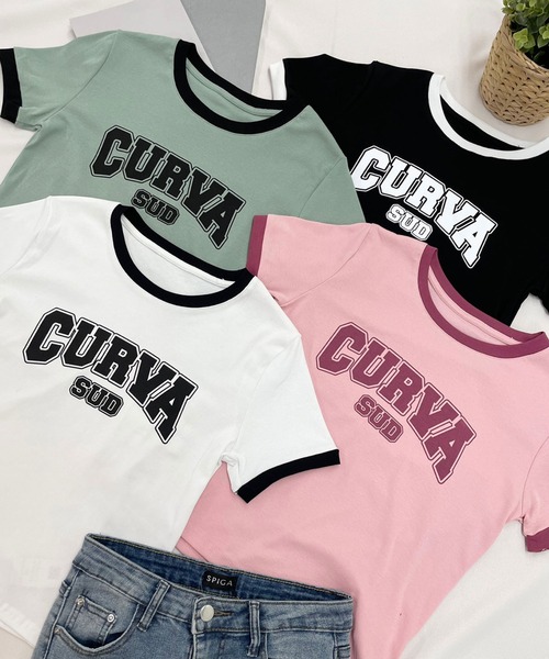 SPIGA（スピーガ）の「CURVAﾛｺﾞﾌﾟﾘﾝﾄTｼｬﾂ（Tシャツ/カットソー・レディース・ホワイト/ブラック/カーキ/ピンク・FREE）」の10枚目の写真