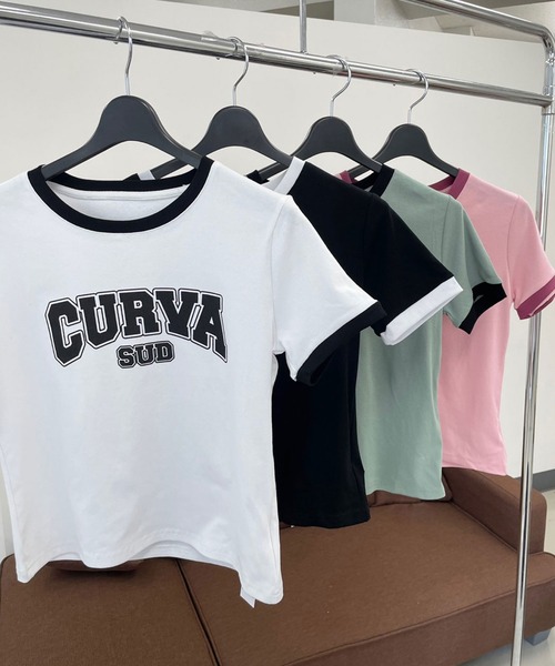 SPIGA（スピーガ）の「CURVAﾛｺﾞﾌﾟﾘﾝﾄTｼｬﾂ（Tシャツ/カットソー・レディース・ホワイト/ブラック/カーキ/ピンク・FREE）」の11枚目の写真