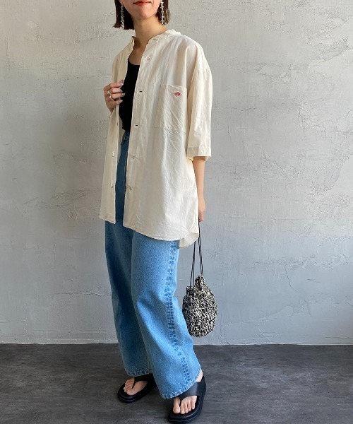 DANTON（ダントン）の「[DANTON/ダントン] コットンリネン ショートスリーブバンドカラーシャツ(無地)（シャツ/ブラウス・レディース・チャコールグレー/アイボリー/ベージュ/サックスブルー・38/42/40）」の17枚目の写真