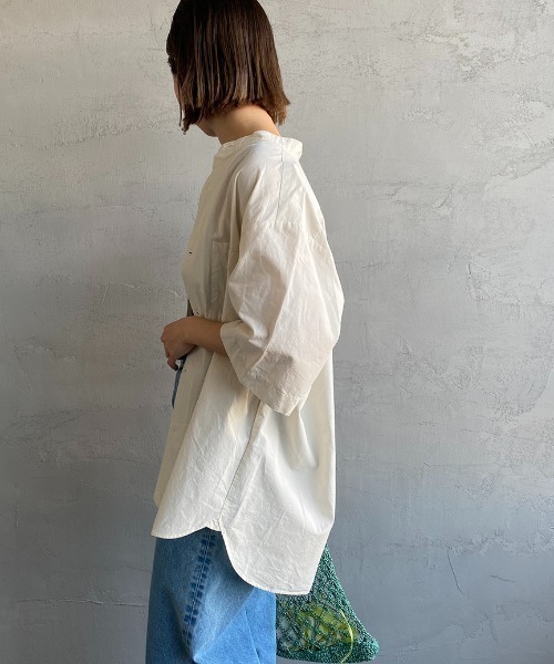 DANTON（ダントン）の「[DANTON/ダントン] コットンリネン ショートスリーブバンドカラーシャツ(無地)（シャツ/ブラウス・レディース・チャコールグレー/アイボリー/ベージュ/サックスブルー・38/42/40）」の16枚目の写真