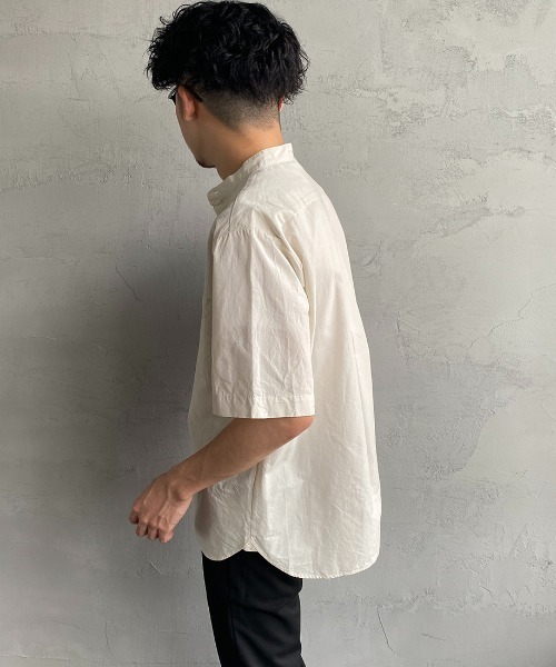 DANTON コットンリネン バンドカラーシャツ SOLID MEN ダントン