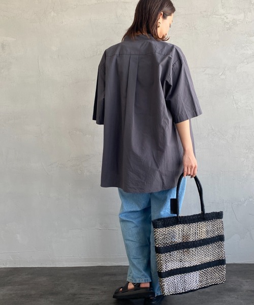 DANTON（ダントン）の「[DANTON/ダントン] コットンリネン ショートスリーブバンドカラーシャツ(無地)（シャツ/ブラウス・レディース・チャコールグレー/アイボリー/ベージュ/サックスブルー・38/42/40）」の12枚目の写真