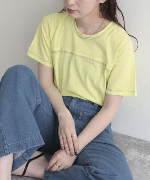 fredy emue(フレディエミュ)の「ステッチデザインTシャツ(Tシャツ/カットソー・レディース・イエロー/オフホワイト/チャコールグレー・38)」の18枚目の写真