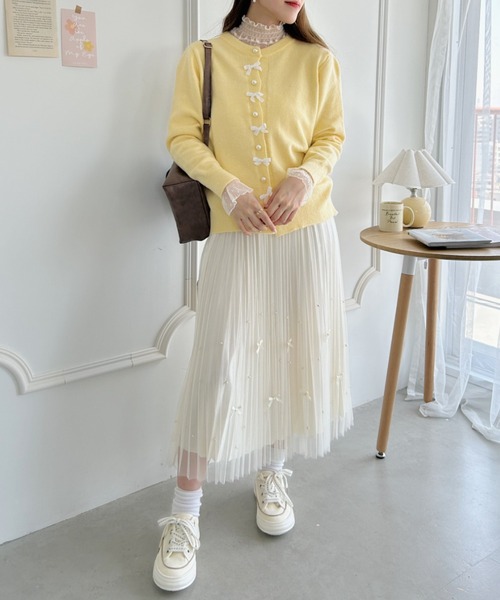Loueme（ルエム）の「パール＆リボンカーディガン（カーディガン