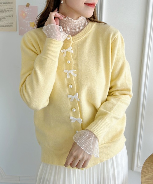 Loueme（ルエム）の「パール＆リボンカーディガン（カーディガン