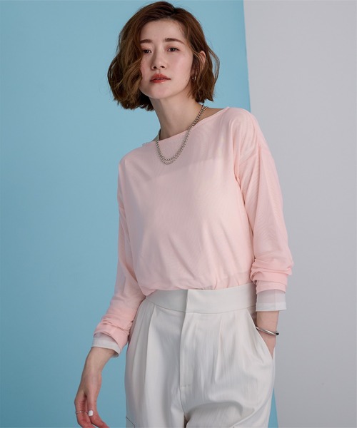 UR'S（ユアーズ）の「シアーボートネックプルオーバー（Tシャツ/カットソー・レディース・ブルー/ブラック/クリーム/ホワイト/チャコール/ネイビー/ピンク・M/S/L）」の7枚目の写真