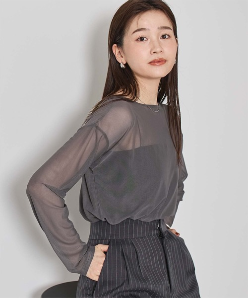 UR'S（ユアーズ）の「シアーボートネックプルオーバー（Tシャツ/カットソー・レディース・ブルー/ブラック/クリーム/ホワイト/チャコール/ネイビー/ピンク・M/S/L）」の3枚目の写真