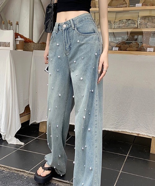 SHEENA（シーナ）の「パール付デニムパンツ（デニムパンツ・レディース・サックスブルー/ブルー/ブラック・S/M/L/XL/XXL）」の20枚目の写真