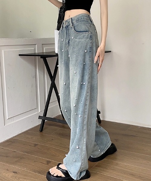 【CHANEL】25p パールデザイン★ワイドデニムパンツ BNEW Chanel Spring-Summer 2025 Pre-Collection 25P Denim