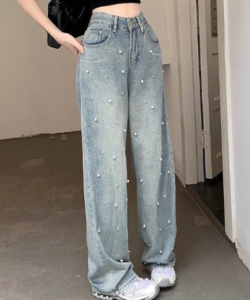 【新品タグなし】パールつきデニムパンツ セール】パール付デニムパンツ（デニムパンツ）｜SHEENA（シーナ