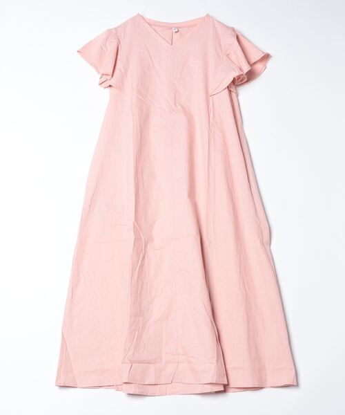 gossip!ロサンゼルス(ゴシップロサンゼルス)の「フリルスリーブ Vネックコットンシンプルカジュアルルーズロングワンピース(ワンピース・レディース・ピンク/ブラック/ベージュ・FREE)」の20枚目の写真