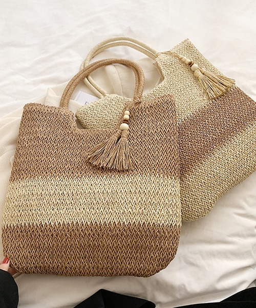 DAY CLOSET(デイ クローゼット)の「【A4収納可】ファスナー付き編み込みカゴトートバッグ(トートバッグ・レディース・ベージュ/ブラウン・ONE SIZE)」の13枚目の写真