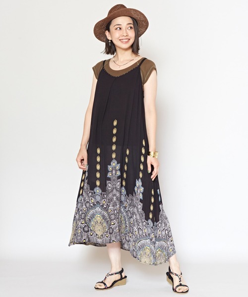 チャイハネ（チャイハネ）の「【チャイハネ】ジュピラキャミワンピース（ワンピース・レディース・ブラック/パープル/ホワイト/オレンジ/ターコイズブルー/イエロー/グリーン/ピンク・FREE）」の3枚目の写真