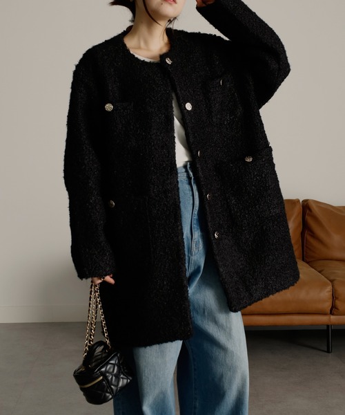 RANAN（ラナン）の「フェイクリングウールミドル丈コート（その他アウター・レディース・アイボリー/ブラック・L/LL/M）」の2枚目の写真