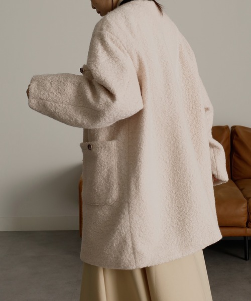 RANAN（ラナン）の「フェイクリングウールミドル丈コート（その他アウター・レディース・アイボリー/ブラック・L/LL/M）」の6枚目の写真