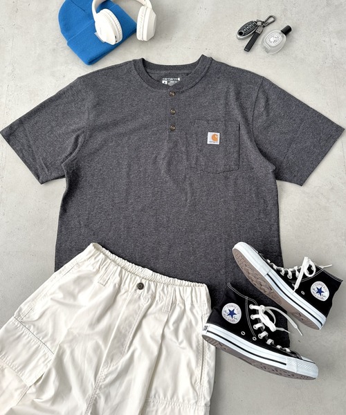 Carhartt(カーハート)の「Carhartt(カーハート)/ヘンリーネック ポケT 半袖 ヘビーウェイト 6.75Oz ルーズフィット K84 /Loose Fit Heavyweight Short-Sleeve Pocket Henley T-Shirt(Tシャツ/カットソー・レディース・チャコールグレー/ワインレッド/グリーン/ネイビー/ブラック/グレー・M/S/L/XL)」の8枚目の写真