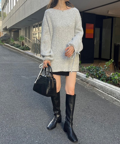 one after another NICE CLAUP（ワンアフターアナザーナイスクラップ）の「袖リボンニットミニワンピース（ニット/セーター・レディース・アイボリー/ピンク/グレー・FREE）」の7枚目の写真