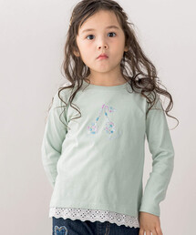 SLAP SLIP（スラップスリップ）の「チェリーモチーフラインストーン肩リボン裾フリル長袖Tシャツ(80~130cm)（Tシャツ/カットソー・キッズ）」