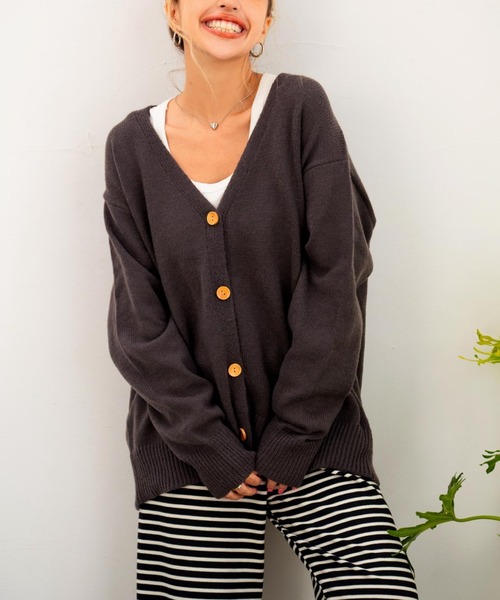 anap mimpi（アナップミンピ）の「Vネックモヘアタッチカラーニットカーディガン（カーディガン/ボレロ・レディース・ダークグレー/ピンク/グリーン/ターコイズブルー・FREE）」の2枚目の写真