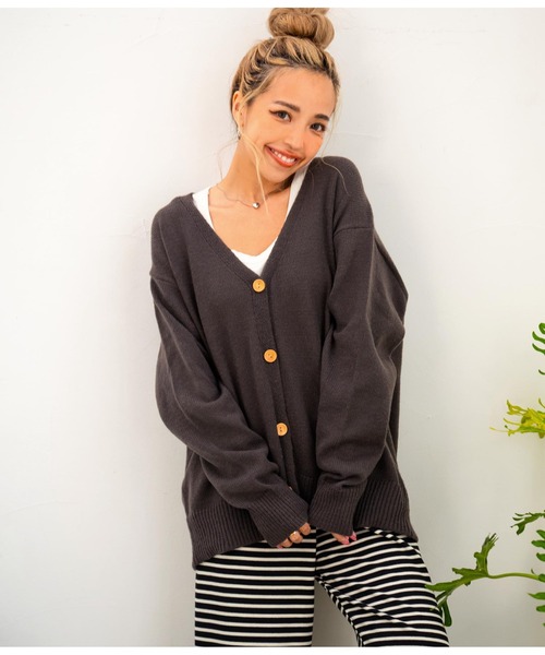 anap mimpi（アナップミンピ）の「Vネックモヘアタッチカラーニットカーディガン（カーディガン/ボレロ・レディース・ダークグレー/ピンク/グリーン/ターコイズブルー・FREE）」の5枚目の写真