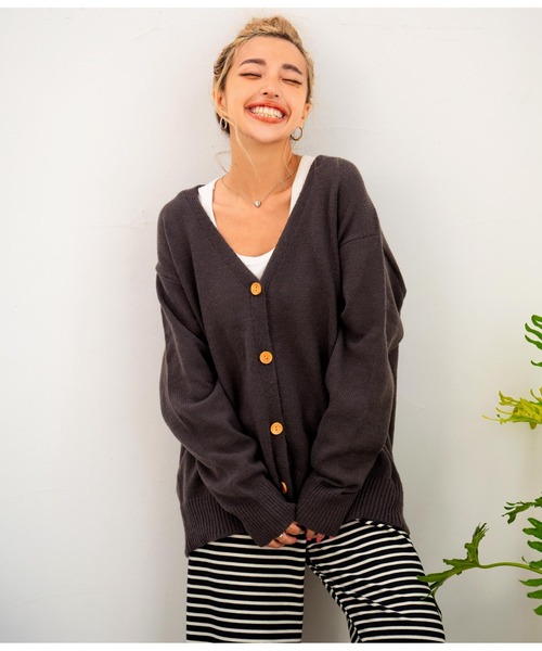 anap mimpi（アナップミンピ）の「Vネックモヘアタッチカラーニットカーディガン（カーディガン/ボレロ・レディース・ダークグレー/ピンク/グリーン/ターコイズブルー・FREE）」の6枚目の写真