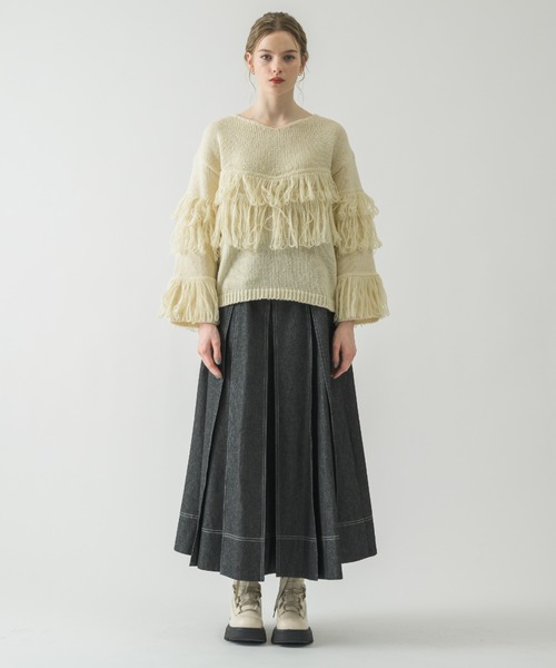 idem（イデム）の「fringe loose knit/フリンジニット（ニット/セーター・レディース・アイボリー/ピンク・FREE）」の7枚目の写真