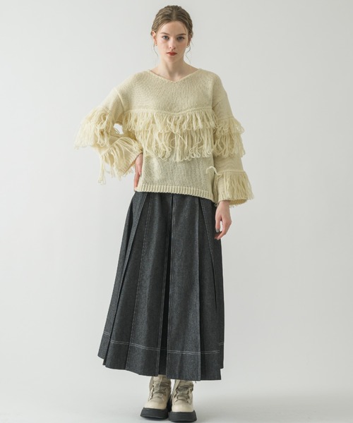 idem（イデム）の「fringe loose knit/フリンジニット（ニット/セーター・レディース・アイボリー/ピンク・FREE）」の8枚目の写真