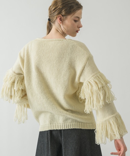 idem（イデム）の「fringe loose knit/フリンジニット（ニット/セーター・レディース・アイボリー/ピンク・FREE）」の6枚目の写真