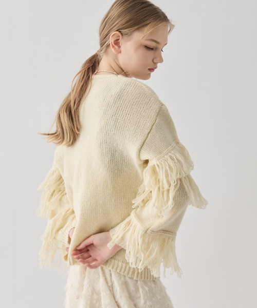 idem（イデム）の「fringe loose knit/フリンジニット（ニット/セーター・レディース・アイボリー/ピンク・FREE）」の9枚目の写真