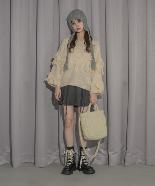 idem（イデム）の「fringe loose knit/フリンジニット（ニット/セーター・レディース・アイボリー/ピンク・FREE）」の10枚目の写真