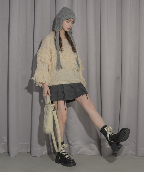 idem（イデム）の「fringe loose knit/フリンジニット（ニット/セーター・レディース・アイボリー/ピンク・FREE）」の11枚目の写真