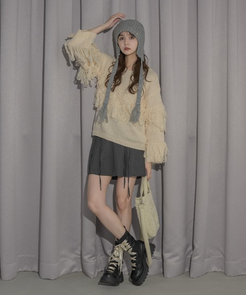 idem（イデム）の「fringe loose knit/フリンジニット（ニット/セーター・レディース・アイボリー/ピンク・FREE）」の12枚目の写真