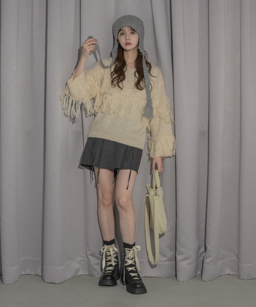 idem（イデム）の「fringe loose knit/フリンジニット（ニット/セーター・レディース・アイボリー/ピンク・FREE）」の13枚目の写真