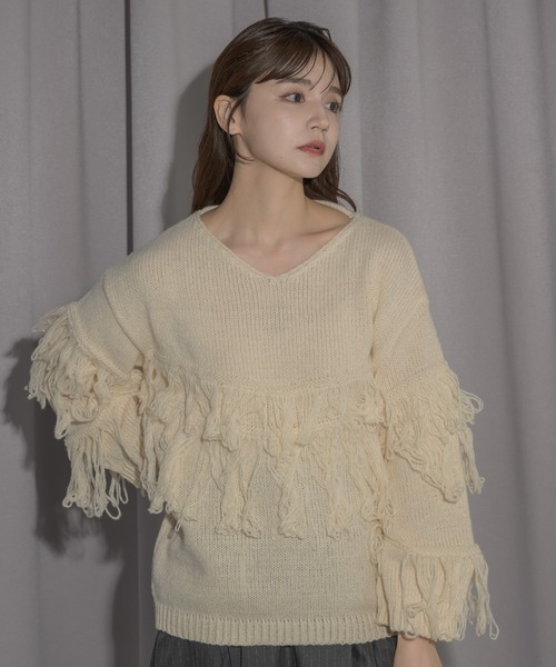 idem（イデム）の「fringe loose knit/フリンジニット（ニット/セーター・レディース・アイボリー/ピンク・FREE）」の14枚目の写真