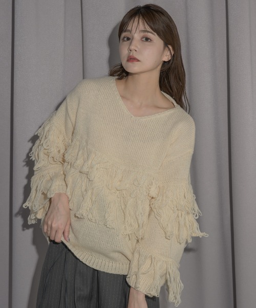 idem（イデム）の「fringe loose knit/フリンジニット（ニット/セーター・レディース・アイボリー/ピンク・FREE）」の15枚目の写真