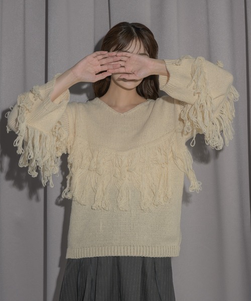 idem（イデム）の「fringe loose knit/フリンジニット（ニット/セーター・レディース・アイボリー/ピンク・FREE）」の16枚目の写真