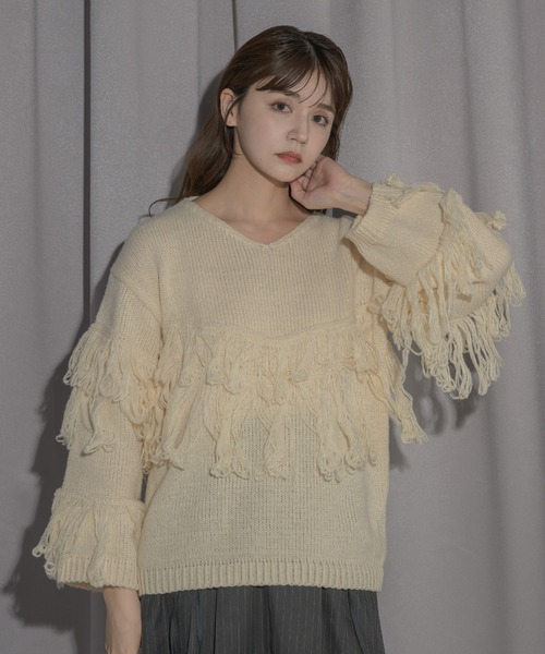 idem（イデム）の「fringe loose knit/フリンジニット（ニット/セーター・レディース・アイボリー/ピンク・FREE）」の17枚目の写真