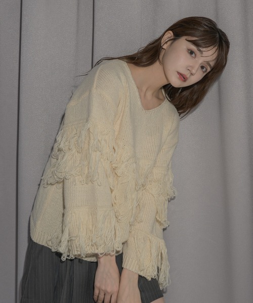 idem（イデム）の「fringe loose knit/フリンジニット（ニット/セーター・レディース・アイボリー/ピンク・FREE）」の18枚目の写真