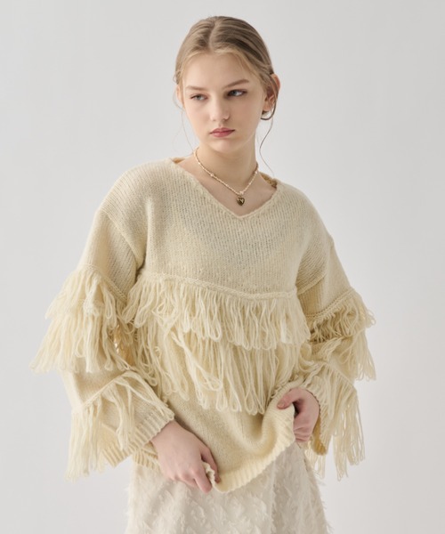 idem（イデム）の「fringe loose knit/フリンジニット（ニット/セーター・レディース・アイボリー/ピンク・FREE）」の19枚目の写真