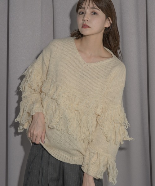 idem（イデム）の「fringe loose knit/フリンジニット（ニット/セーター・レディース・アイボリー/ピンク・FREE）」の20枚目の写真