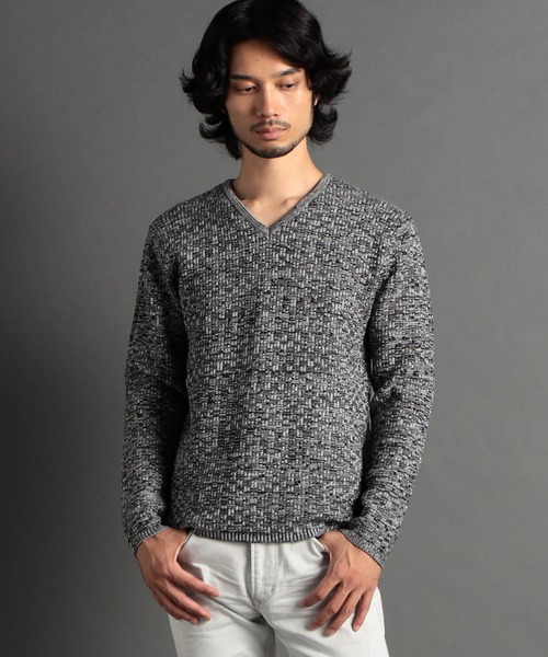 HIDEAWAYS NICOLE（ハイダウェイニコル）の「リンクスバスケットＶネックニット（ニット/セーター・メンズ・ブラック/ブラック×ホワイト/オフホワイト/ホワイト×ライトグレー・LARGE/X-LARGE/MEDIUM）」の4枚目の写真