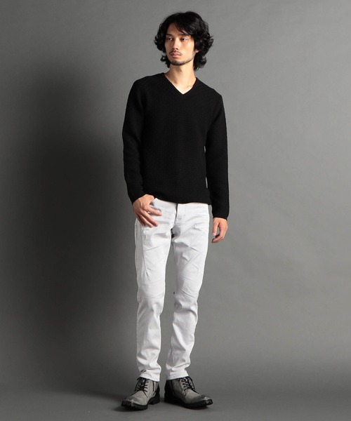 HIDEAWAYS NICOLE（ハイダウェイニコル）の「リンクスバスケットＶネックニット（ニット/セーター・メンズ・ブラック/ブラック×ホワイト/オフホワイト/ホワイト×ライトグレー・LARGE/X-LARGE/MEDIUM）」の5枚目の写真