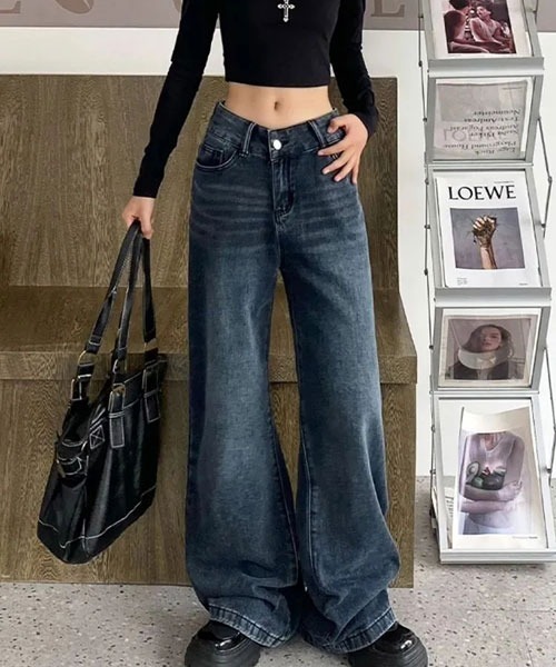 urge：（アージコロン ）の「【URGE：】ワイド デニムパンツ（デニムパンツ・レディース・ネイビー・SMALL/MEDIUM/LARGE/X-LARGE）」の3枚目の写真
