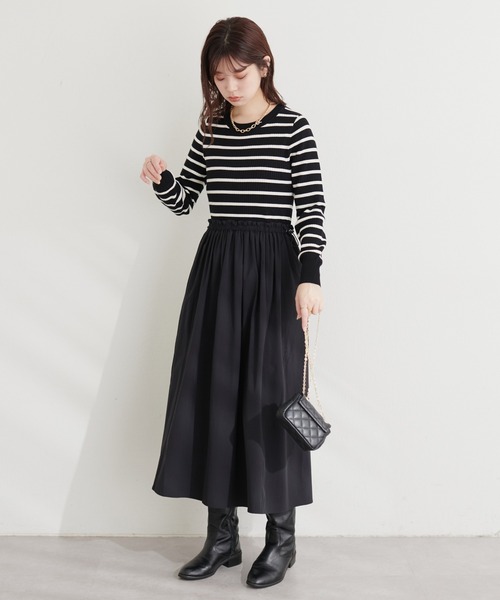 natural couture(ナチュラルクチュール)の「ドロストドッキングワンピース(ワンピース・レディース・グレイッシュベージュ/スミクロ/その他1・FREE)」の6枚目の写真