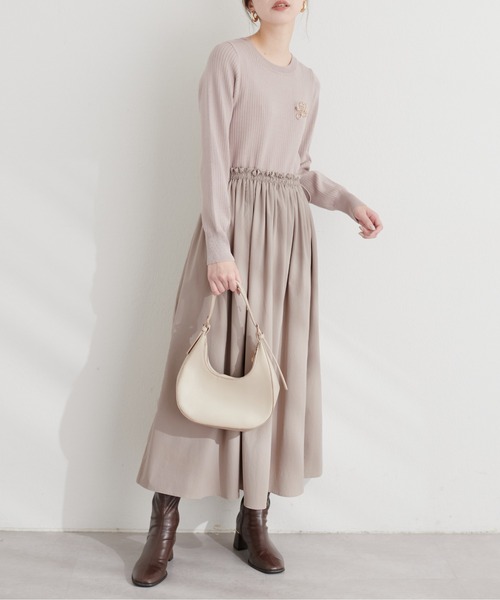 natural couture(ナチュラルクチュール)の「ドロストドッキングワンピース(ワンピース・レディース・グレイッシュベージュ/スミクロ/その他1・FREE)」の5枚目の写真