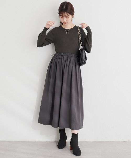 natural couture(ナチュラルクチュール)の「ドロストドッキングワンピース(ワンピース・レディース・グレイッシュベージュ/スミクロ/その他1・FREE)」の4枚目の写真
