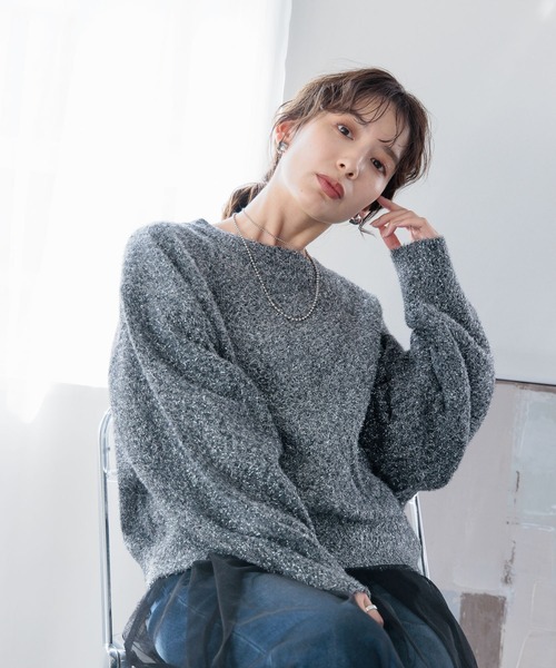 LEPSIM（レプシィム）の「7ゲージラメフェザープルオーバー　989461（ニット/セーター・レディース・グレー/ライトグリーン/ブラック・FREE）」の2枚目の写真