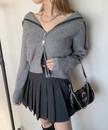 テープ配色ダブルジップカーディガン