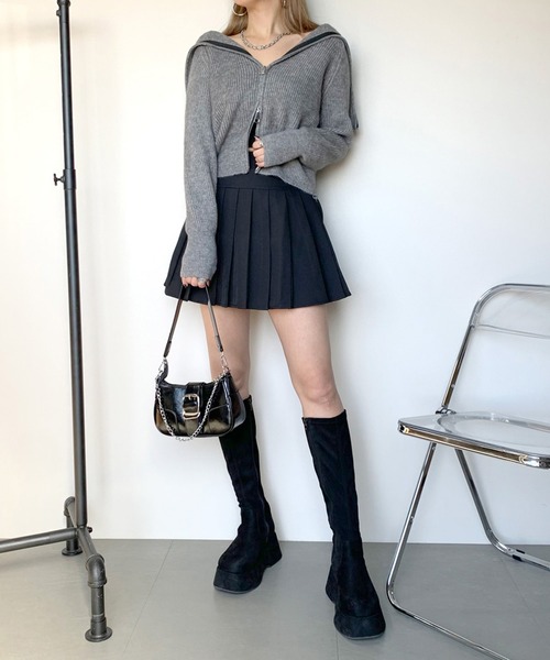 non-hedge(ノンヘッジ)の「テープ配色ダブルジップカーディガン(カーディガン/ボレロ・レディース・ブラック/グリーン/グレー・FREE)」の4枚目の写真